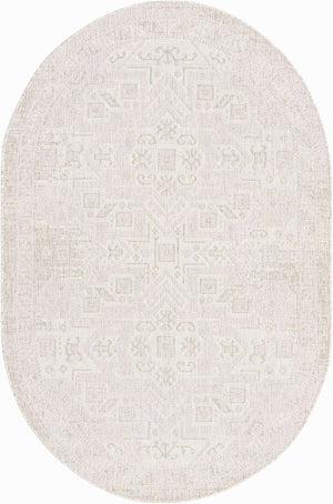 Light Gray 5' 3 x 8' Outdoor Aztec Oval Area Rug Weather Resistant for Patio, Deck, Terrace, Balcony, Porch 100% Polypropylene Traditional Carpet Mat for Sale at Rug Engine