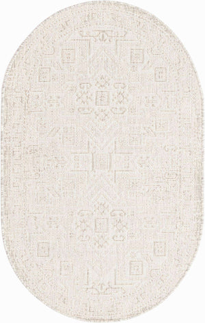 Light Gray 3' 1 x 5' 3 Outdoor Aztec Oval Area Rug Weather Resistant for Patio, Deck, Terrace, Balcony, Porch 100% Polypropylene Traditional Carpet Mat for Sale at Rug Engine
