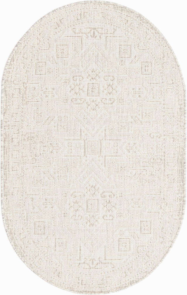 Light Gray 3' 1 x 5' 3 Outdoor Aztec Oval Area Rug Weather Resistant for Patio, Deck, Terrace, Balcony, Porch 100% Polypropylene Traditional Carpet Mat for Sale at Rug Engine