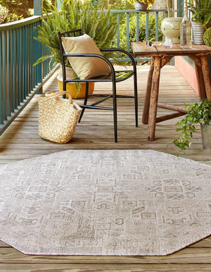 Light Gray 5' 3 x 5' 3 Outdoor Aztec Octagon Area Rug Weather Resistant for Patio, Deck, Terrace, Balcony, Porch 100% Polypropylene Traditional Carpet Mat for Sale at Rug Engine