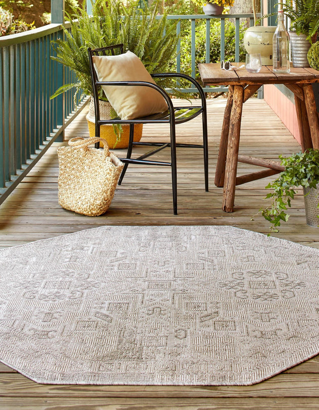 Light Gray 7' 10 x 7' 10 Outdoor Aztec Octagon Area Rug Weather Resistant for Patio, Deck, Terrace, Balcony, Porch 100% Polypropylene Traditional Carpet Mat for Sale at Rug Engine