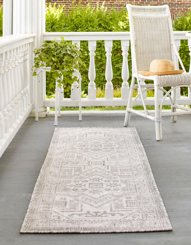 Light Gray 2' 7 x 12' Outdoor Aztec Runner Area Rug Weather Resistant for Patio, Deck, Terrace, Balcony, Porch 100% Polypropylene Traditional Carpet Mat for Sale at Rug Engine