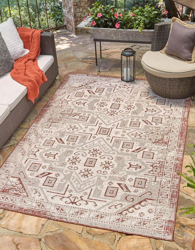 Rust Red 1' 4 x 1' 4 Outdoor Aztec Sample Area Rug Weather Resistant for Patio, Deck, Terrace, Balcony, Porch 100% Polypropylene Traditional Carpet Mat for Sale at Rug Engine