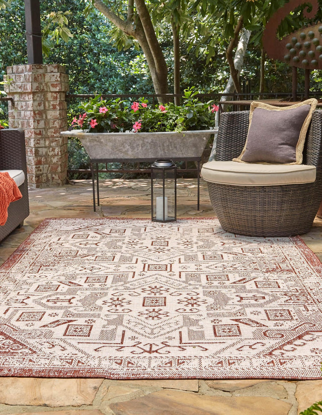 Rust Red 6' 1 x 9' Outdoor Aztec Rectangle Area Rug Weather Resistant for Patio, Deck, Terrace, Balcony, Porch 100% Polypropylene Traditional Carpet Mat for Sale at Rug Engine