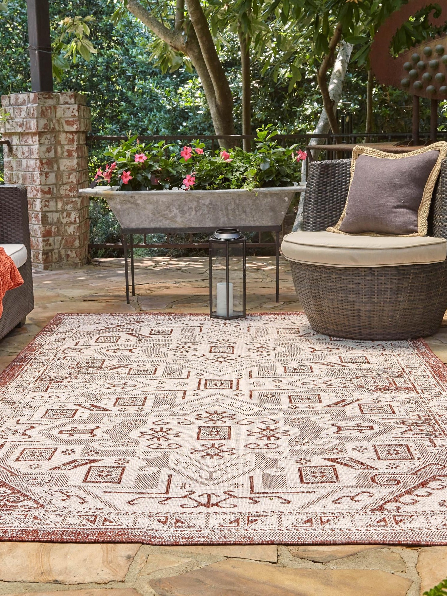 Rust Red 2' x 3' 1 Outdoor Aztec Rectangle Area Rug Weather Resistant for Patio, Deck, Terrace, Balcony, Porch 100% Polypropylene Traditional Carpet Mat for Sale at Rug Engine