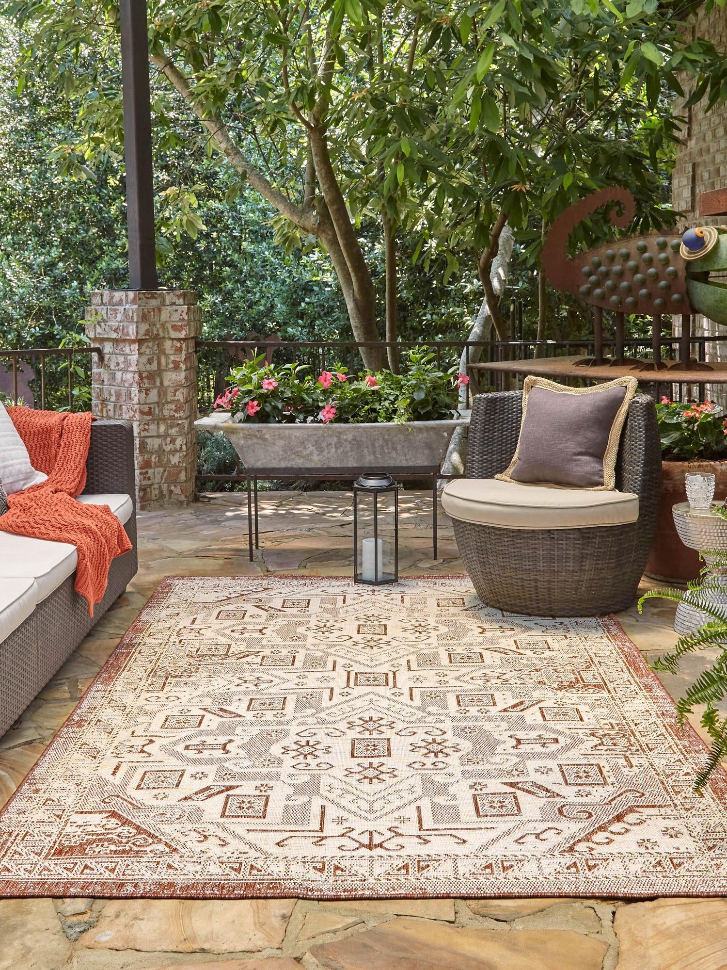 Rust Red 2' x 3' 1 Outdoor Aztec Rectangle Area Rug Weather Resistant for Patio, Deck, Terrace, Balcony, Porch 100% Polypropylene Traditional Carpet Mat for Sale at Rug Engine