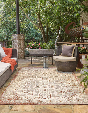 Rust Red 7' 10 x 11' Outdoor Aztec Rectangle Area Rug Weather Resistant for Patio, Deck, Terrace, Balcony, Porch 100% Polypropylene Traditional Carpet Mat for Sale at Rug Engine