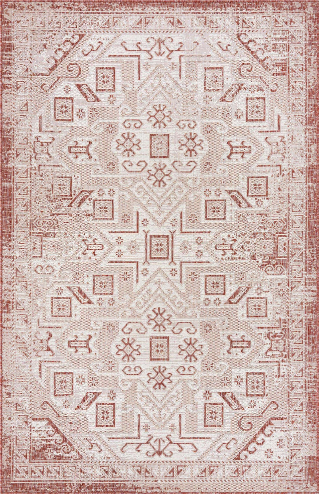 Rust Red 5' 3 x 8' Outdoor Aztec Rectangle Area Rug Weather Resistant for Patio, Deck, Terrace, Balcony, Porch 100% Polypropylene Traditional Carpet Mat for Sale at Rug Engine