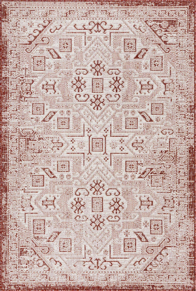 Rust Red 4' 1 x 6' 1 Outdoor Aztec Rectangle Area Rug Weather Resistant for Patio, Deck, Terrace, Balcony, Porch 100% Polypropylene Traditional Carpet Mat for Sale at Rug Engine
