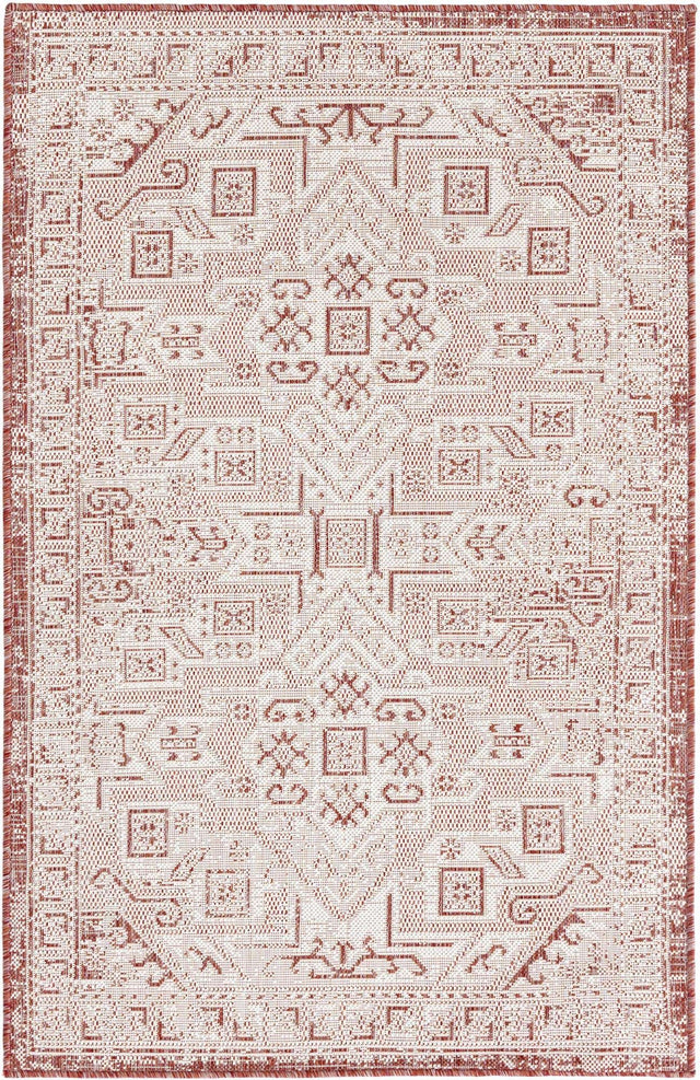 Rust Red 3' 1 x 5' 3 Outdoor Aztec Rectangle Area Rug Weather Resistant for Patio, Deck, Terrace, Balcony, Porch 100% Polypropylene Traditional Carpet Mat for Sale at Rug Engine