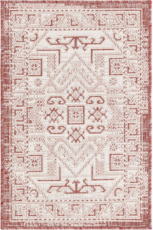 Rust Red 2' x 3' 1 Outdoor Aztec Rectangle Area Rug Weather Resistant for Patio, Deck, Terrace, Balcony, Porch 100% Polypropylene Traditional Carpet Mat for Sale at Rug Engine
