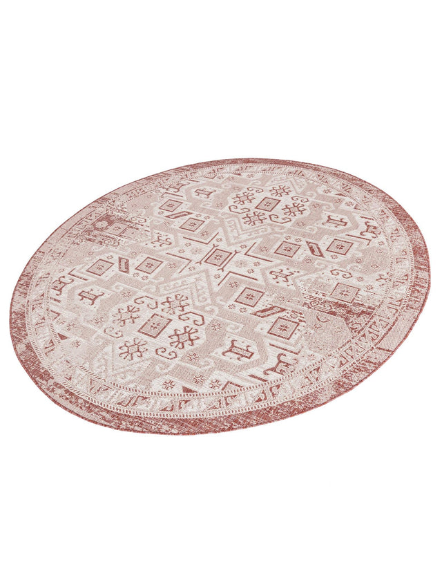 Rust Red 7' 10 x 7' 10 Outdoor Aztec Round Area Rug Weather Resistant for Patio, Deck, Terrace, Balcony, Porch 100% Polypropylene Traditional Carpet Mat for Sale at Rug Engine