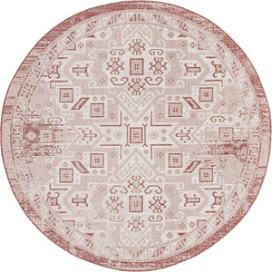 Rust Red 7' 10 x 7' 10 Outdoor Aztec Round Area Rug Weather Resistant for Patio, Deck, Terrace, Balcony, Porch 100% Polypropylene Traditional Carpet Mat for Sale at Rug Engine