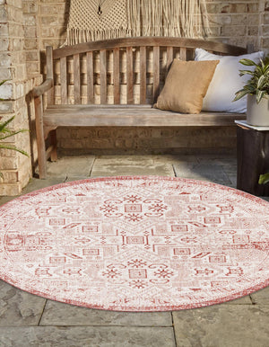 Rust Red 3' 1 x 3' 1 Outdoor Aztec Round Area Rug Weather Resistant for Patio, Deck, Terrace, Balcony, Porch 100% Polypropylene Traditional Carpet Mat for Sale at Rug Engine