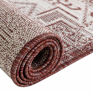 Rust Red 7' 10 x 7' 10 Outdoor Aztec Round Area Rug Weather Resistant for Patio, Deck, Terrace, Balcony, Porch 100% Polypropylene Traditional Carpet Mat for Sale at Rug Engine