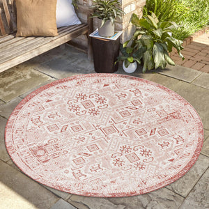 Rust Red 7' 10 x 7' 10 Outdoor Aztec Round Area Rug Weather Resistant for Patio, Deck, Terrace, Balcony, Porch 100% Polypropylene Traditional Carpet Mat for Sale at Rug Engine