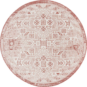 Rust Red 5' 3 x 5' 3 Outdoor Aztec Round Area Rug Weather Resistant for Patio, Deck, Terrace, Balcony, Porch 100% Polypropylene Traditional Carpet Mat for Sale at Rug Engine