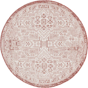 Rust Red 4' 1 x 4' 1 Outdoor Aztec Round Area Rug Weather Resistant for Patio, Deck, Terrace, Balcony, Porch 100% Polypropylene Traditional Carpet Mat for Sale at Rug Engine