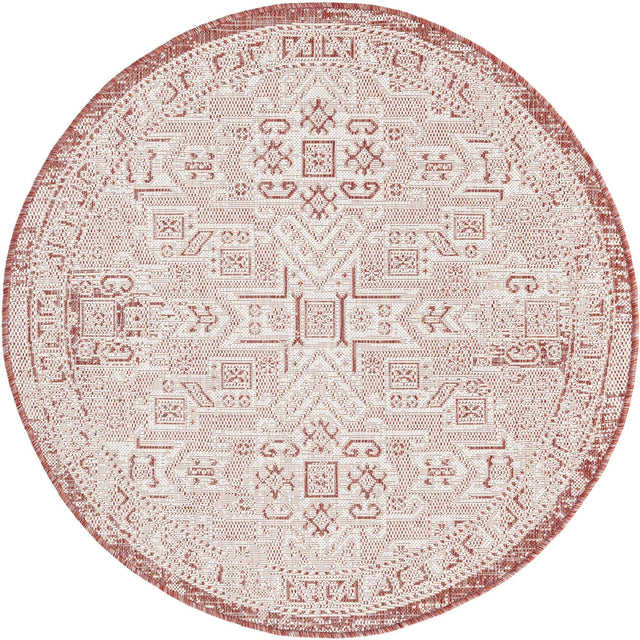 Rust Red 4' 1 x 4' 1 Outdoor Aztec Round Area Rug Weather Resistant for Patio, Deck, Terrace, Balcony, Porch 100% Polypropylene Traditional Carpet Mat for Sale at Rug Engine