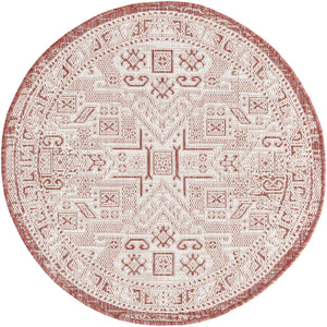 Rust Red 3' 1 x 3' 1 Outdoor Aztec Round Area Rug Weather Resistant for Patio, Deck, Terrace, Balcony, Porch 100% Polypropylene Traditional Carpet Mat for Sale at Rug Engine