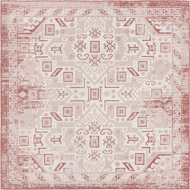 Rust Red 7' 10 x 7' 10 Outdoor Aztec Square Area Rug Weather Resistant for Patio, Deck, Terrace, Balcony, Porch 100% Polypropylene Traditional Carpet Mat for Sale at Rug Engine