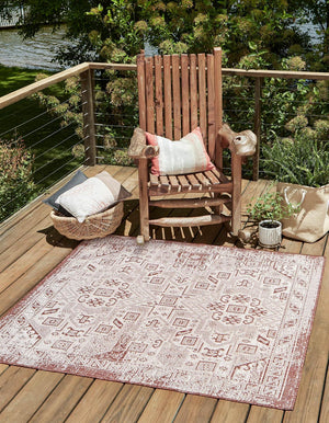 Rust Red 5' 3 x 5' 3 Outdoor Aztec Square Area Rug Weather Resistant for Patio, Deck, Terrace, Balcony, Porch 100% Polypropylene Traditional Carpet Mat for Sale at Rug Engine