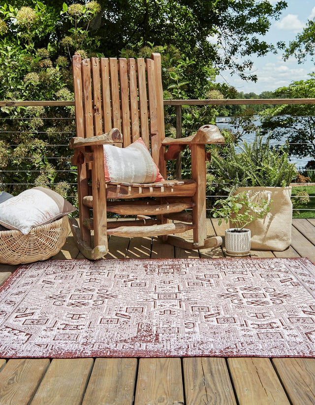 Rust Red 5' 3 x 5' 3 Outdoor Aztec Square Area Rug Weather Resistant for Patio, Deck, Terrace, Balcony, Porch 100% Polypropylene Traditional Carpet Mat for Sale at Rug Engine