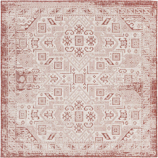 Rust Red 5' 3 x 5' 3 Outdoor Aztec Square Area Rug Weather Resistant for Patio, Deck, Terrace, Balcony, Porch 100% Polypropylene Traditional Carpet Mat for Sale at Rug Engine