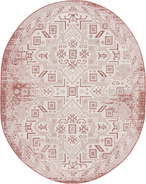Rust Red 7' 10 x 10' Outdoor Aztec Oval Area Rug Weather Resistant for Patio, Deck, Terrace, Balcony, Porch 100% Polypropylene Traditional Carpet Mat for Sale at Rug Engine
