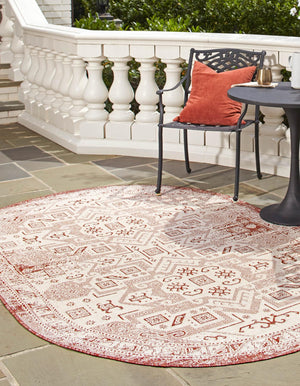 Rust Red 5' 3 x 8' Outdoor Aztec Oval Area Rug Weather Resistant for Patio, Deck, Terrace, Balcony, Porch 100% Polypropylene Traditional Carpet Mat for Sale at Rug Engine