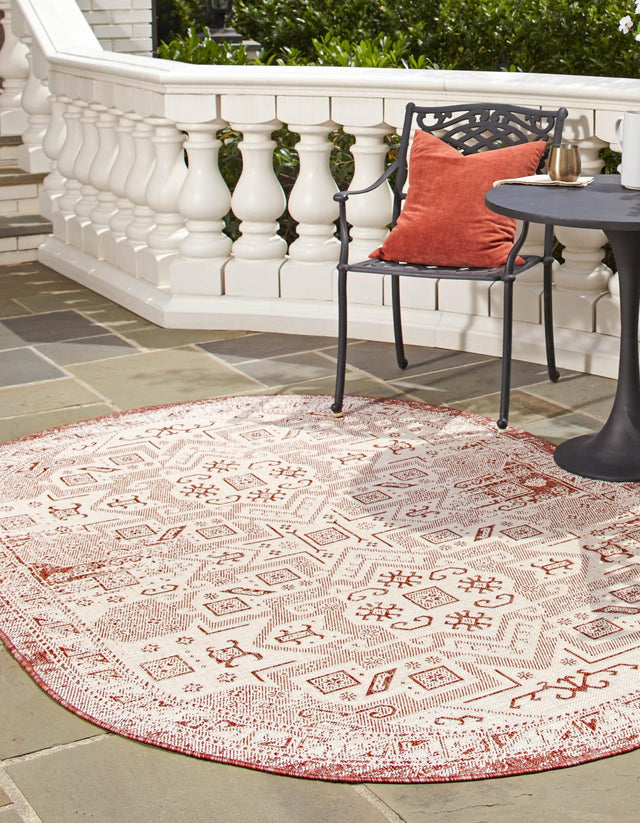 Rust Red 5' 3 x 8' Outdoor Aztec Oval Area Rug Weather Resistant for Patio, Deck, Terrace, Balcony, Porch 100% Polypropylene Traditional Carpet Mat for Sale at Rug Engine