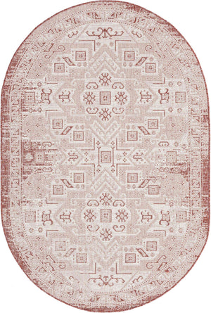 Rust Red 5' 3 x 8' Outdoor Aztec Oval Area Rug Weather Resistant for Patio, Deck, Terrace, Balcony, Porch 100% Polypropylene Traditional Carpet Mat for Sale at Rug Engine
