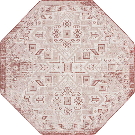 Rust Red 7' 10 x 7' 10 Outdoor Aztec Octagon Area Rug Weather Resistant for Patio, Deck, Terrace, Balcony, Porch 100% Polypropylene Traditional Carpet Mat for Sale at Rug Engine