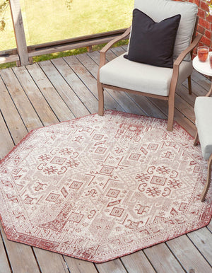 Rust Red 7' 10 x 7' 10 Outdoor Aztec Octagon Area Rug Weather Resistant for Patio, Deck, Terrace, Balcony, Porch 100% Polypropylene Traditional Carpet Mat for Sale at Rug Engine
