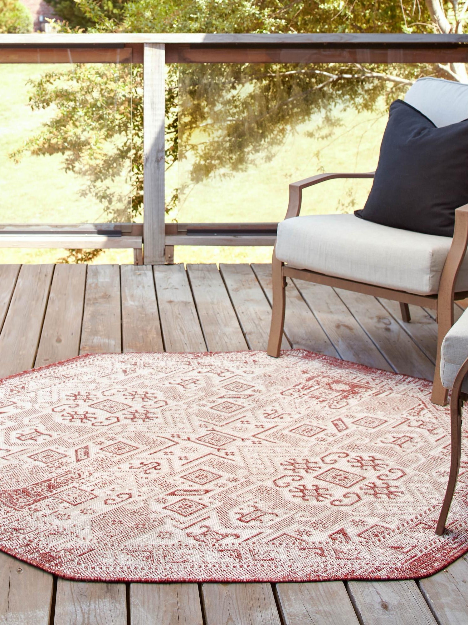 Rust Red 5' 3 x 5' 3 Outdoor Aztec Octagon Area Rug Weather Resistant for Patio, Deck, Terrace, Balcony, Porch 100% Polypropylene Traditional Carpet Mat for Sale at Rug Engine