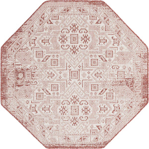 Rust Red 5' 3 x 5' 3 Outdoor Aztec Octagon Area Rug Weather Resistant for Patio, Deck, Terrace, Balcony, Porch 100% Polypropylene Traditional Carpet Mat for Sale at Rug Engine