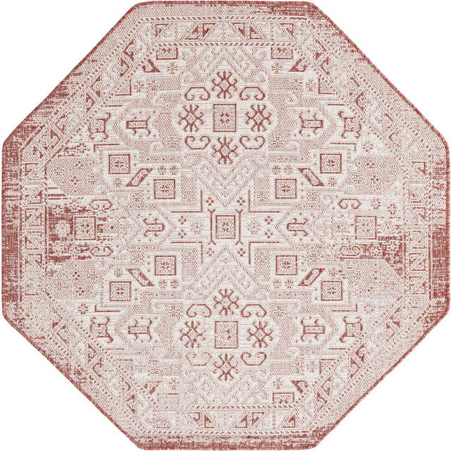 Rust Red 5' 3 x 5' 3 Outdoor Aztec Octagon Area Rug Weather Resistant for Patio, Deck, Terrace, Balcony, Porch 100% Polypropylene Traditional Carpet Mat for Sale at Rug Engine