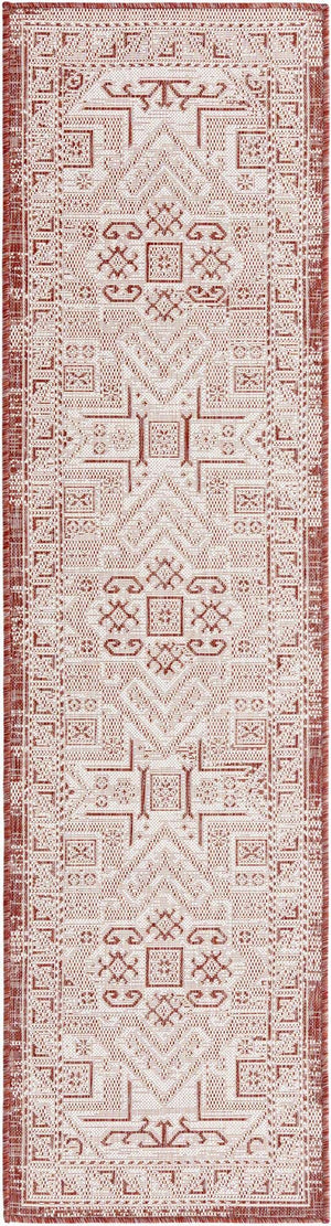 Rust Red 2' x 8' Outdoor Aztec Runner Area Rug Weather Resistant for Patio, Deck, Terrace, Balcony, Porch 100% Polypropylene Traditional Carpet Mat for Sale at Rug Engine