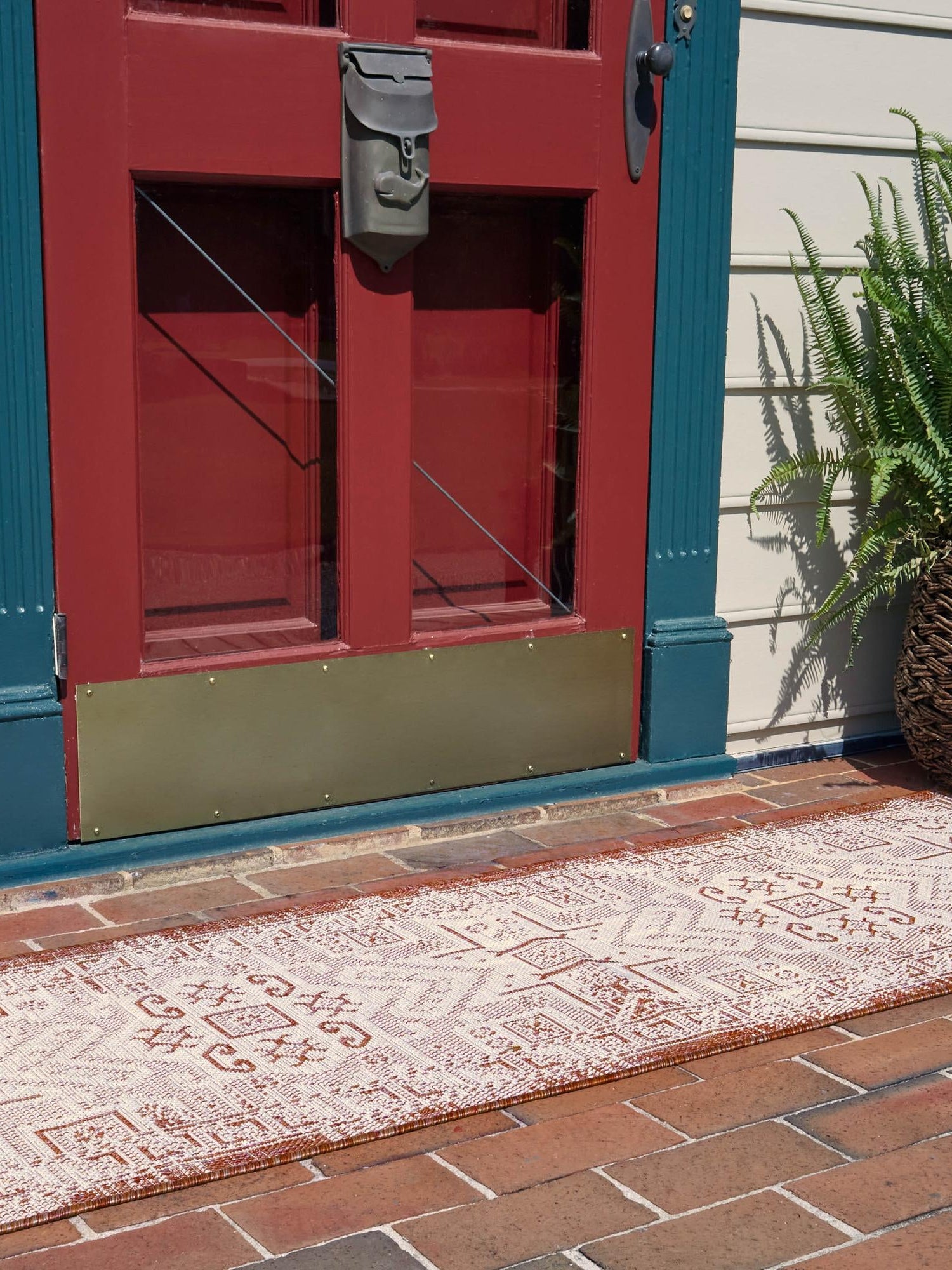 Rust Red 2' x 8' Outdoor Aztec Runner Area Rug Weather Resistant for Patio, Deck, Terrace, Balcony, Porch 100% Polypropylene Traditional Carpet Mat for Sale at Rug Engine