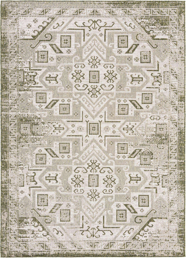 Green 7' 1 x 10' Outdoor Aztec Rectangle Area Rug Weather Resistant for Patio, Deck, Terrace, Balcony, Porch 100% Polypropylene Traditional Carpet Mat for Sale at Rug Engine