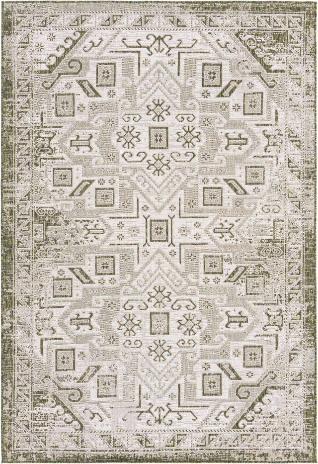 Green 6' 1 x 9' Outdoor Aztec Rectangle Area Rug Weather Resistant for Patio, Deck, Terrace, Balcony, Porch 100% Polypropylene Traditional Carpet Mat for Sale at Rug Engine
