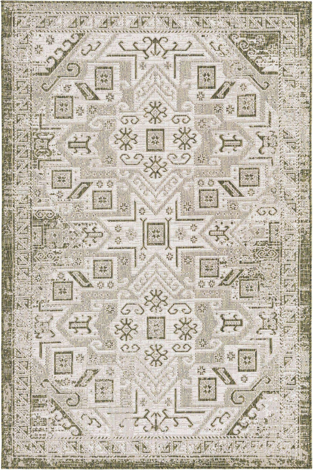 Green 5' 3 x 8' Outdoor Aztec Rectangle Area Rug Weather Resistant for Patio, Deck, Terrace, Balcony, Porch 100% Polypropylene Traditional Carpet Mat for Sale at Rug Engine