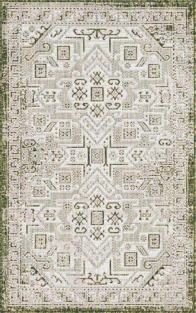 Green 3' 1 x 5' 3 Outdoor Aztec Rectangle Area Rug Weather Resistant for Patio, Deck, Terrace, Balcony, Porch 100% Polypropylene Traditional Carpet Mat for Sale at Rug Engine