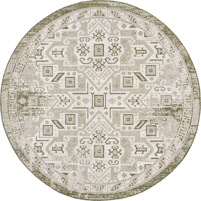 Green 7' 10 x 7' 10 Outdoor Aztec Round Area Rug Weather Resistant for Patio, Deck, Terrace, Balcony, Porch 100% Polypropylene Traditional Carpet Mat for Sale at Rug Engine