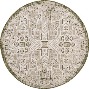 Green 4' 1 x 4' 1 Outdoor Aztec Round Area Rug Weather Resistant for Patio, Deck, Terrace, Balcony, Porch 100% Polypropylene Traditional Carpet Mat for Sale at Rug Engine