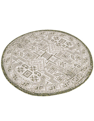 Green 3' 1 x 3' 1 Outdoor Aztec Round Area Rug Weather Resistant for Patio, Deck, Terrace, Balcony, Porch 100% Polypropylene Traditional Carpet Mat for Sale at Rug Engine