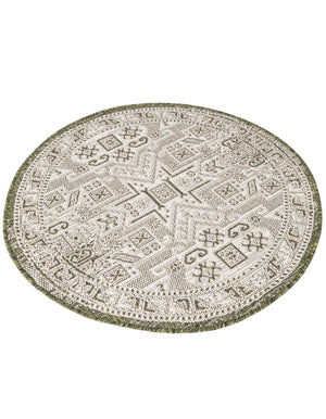 Green 3' 1 x 3' 1 Outdoor Aztec Round Area Rug Weather Resistant for Patio, Deck, Terrace, Balcony, Porch 100% Polypropylene Traditional Carpet Mat for Sale at Rug Engine