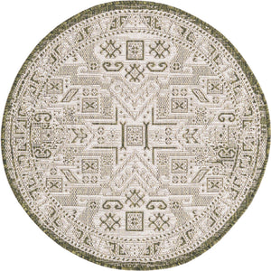 Green 3' 1 x 3' 1 Outdoor Aztec Round Area Rug Weather Resistant for Patio, Deck, Terrace, Balcony, Porch 100% Polypropylene Traditional Carpet Mat for Sale at Rug Engine