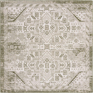 Green 10' x 10' Outdoor Aztec Square Area Rug Weather Resistant for Patio, Deck, Terrace, Balcony, Porch 100% Polypropylene Traditional Carpet Mat for Sale at Rug Engine