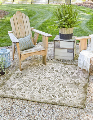 Green 5' 3 x 5' 3 Outdoor Aztec Square Area Rug Weather Resistant for Patio, Deck, Terrace, Balcony, Porch 100% Polypropylene Traditional Carpet Mat for Sale at Rug Engine
